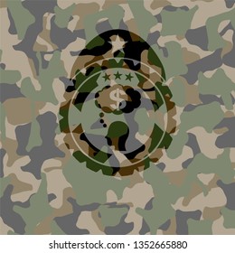 thinking in money icon on camo pattern