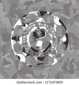 thinking in money icon on grey camouflage texture