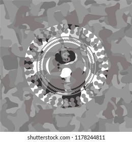 thinking in money icon on grey camouflage texture