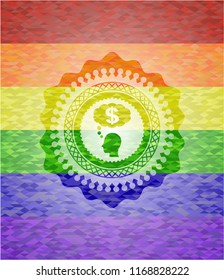 thinking in money icon on mosaic background with the colors of the LGBT flag