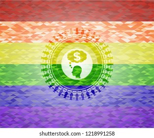 thinking in money icon on mosaic background with the colors of the LGBT flag