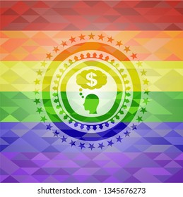 thinking in money icon on mosaic background with the colors of the LGBT flag