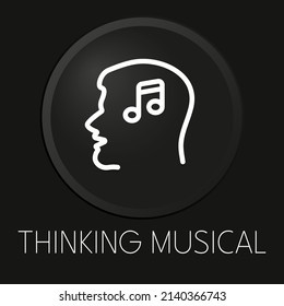 Pensando en el icono musical de la línea vectorial mínima en el botón 3D aislado en el fondo negro. Vector Premium.