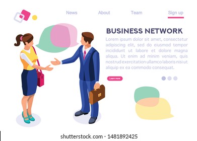 Thinking Network Consulting. Businessman Style. Chat Dialogue Discuss, Social Dialog Connection, Discussion of Corporate. Bubble, Work Speech, Blog Cartoon Flat Vector Illustration Hero Images Banner.