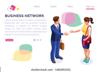 Thinking Network Consulting. Businessman Style. Chat Dialogue Discuss, Social Dialog Connection, Discussion of Corporate. Bubble, Work Speech, Blog Cartoon Flat Vector Illustration Hero Images Banner.