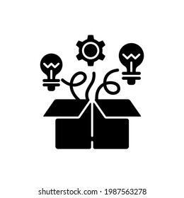 Denken Sie außerhalb der Box schwarze Glyphe Symbol. Denken Sie anders, unkonventionell oder aus einer neuen Perspektive. Kreatives Denken. Silhouette-Symbol auf weißem Raum. Vektorgrafik einzeln