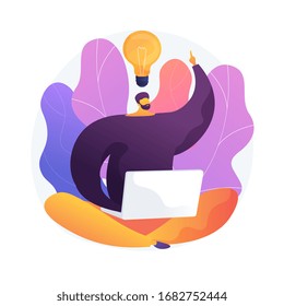 Thinking outside the box. Creative solution, inspirational plan, creativity idea. Man working with laptop cartoon character. Think different. Vector isolated concept metaphor illustration