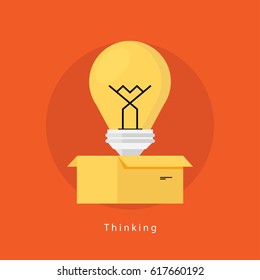 Thinking outside the box flat business vector illustration design banner. Creative thinking, education, research, creative idea, trainings, courses, tutorials. Design for mobile and web graphics