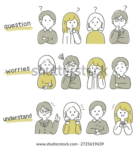 Thinking People Illustration Set – Question, Worry, Idea and Realization