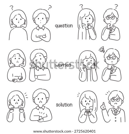 Thinking People Illustration Set – Question, Worry, Idea and Realization