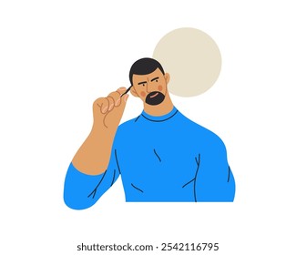 Thinking people, modern flat vector concept illustration- man standing thoughtfully, looking sideways, bubble near his head Metaphor for reflection, analysis, introspection, contemplation, deep