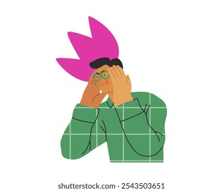 Thinking people, modern flat vector concept illustration- man standing thoughtfully, looking sideways, bubble near his head Metaphor for reflection, analysis, introspection, contemplation, deep