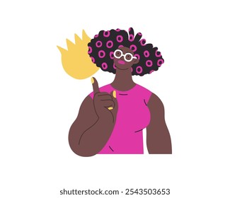 Thinking people, modern flat vector concept illustration- woman standing thoughtfully, looking upwards, bubble near head Metaphor for reflection, analysis, introspection, contemplation, deep thought