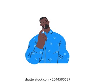 Thinking people, modern flat vector concept illustration- man standing thoughtfully, looking upwards. Metaphor for reflection, analysis, introspection, contemplation, deep thought