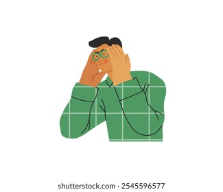 Thinking people, modern flat vector concept illustration- man standing thoughtfully, looking sideways, bubble near his head Metaphor for reflection, analysis, introspection, contemplation, deep