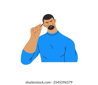 Thinking people, modern flat vector concept illustration- man standing thoughtfully, looking sideways. Metaphor for reflection, analysis, introspection, contemplation, deep thought