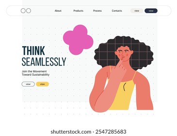 Thinking people, modern flat vector concept illustration- woman standing thoughtfully, looking sideways, bubble near head Metaphor for reflection, analysis, introspection, contemplation, deep thought