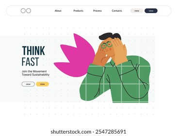 Thinking people, modern flat vector concept illustration- man standing thoughtfully, looking sideways, bubble near his head Metaphor for reflection, analysis, introspection, contemplation, deep