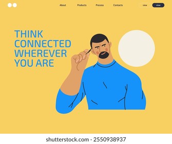 Thinking people, modern flat vector concept illustration- man standing thoughtfully, looking sideways, bubble near his head Metaphor for reflection, analysis, introspection, contemplation, deep