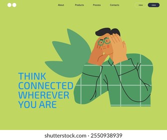 Thinking people, modern flat vector concept illustration- man standing thoughtfully, looking sideways, bubble near his head Metaphor for reflection, analysis, introspection, contemplation, deep