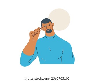 Thinking people, modern flat vector concept illustration- man standing thoughtfully, looking sideways, bubble near his head Metaphor for reflection, analysis, introspection, contemplation, deep