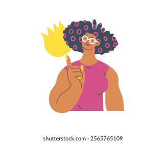 Thinking people, modern flat vector concept illustration- woman standing thoughtfully, looking upwards, bubble near head Metaphor for reflection, analysis, introspection, contemplation, deep thought