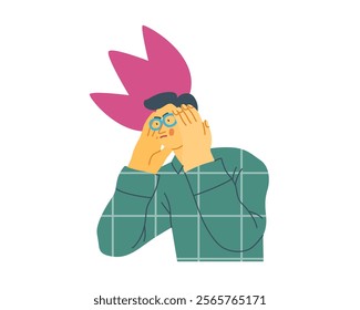 Thinking people, modern flat vector concept illustration- man standing thoughtfully, looking sideways, bubble near his head Metaphor for reflection, analysis, introspection, contemplation, deep