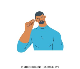 Thinking people, modern flat vector concept illustration- man standing thoughtfully, looking sideways. Metaphor for reflection, analysis, introspection, contemplation, deep thought