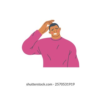 Thinking people, modern flat vector concept illustration- man standing thoughtfully, looking forward. Metaphor for reflection, analysis, introspection, contemplation, deep thought