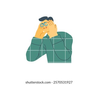 Thinking people, modern flat vector concept illustration- man standing thoughtfully, looking sideways, bubble near his head Metaphor for reflection, analysis, introspection, contemplation, deep