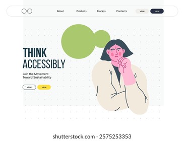 Thinking people, modern flat vector concept illustration- woman standing thoughtfully, looking sideways, bubble near head Metaphor for reflection, analysis, introspection, contemplation, deep thought