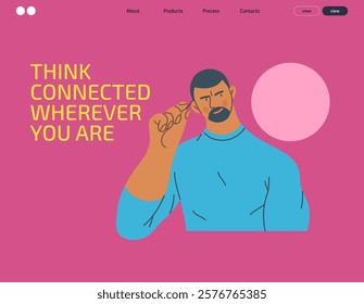 Thinking people, modern flat vector concept illustration- man standing thoughtfully, looking sideways, bubble near his head Metaphor for reflection, analysis, introspection, contemplation, deep