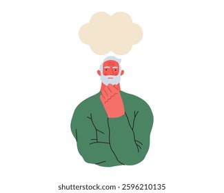 Thinking people, modern flat vector concept illustration- man standing thoughtfully, looking forward, bubble near his head Metaphor for reflection, analysis, introspection, contemplation, deep thought