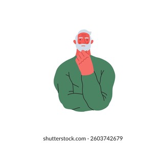 Thinking people, modern flat vector concept illustration- man standing thoughtfully, looking forward. Metaphor for reflection, analysis, introspection, contemplation, deep thought