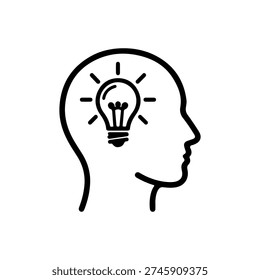 Thinking Person with Creative Ideas Line Icon Brainstorm Concept Illustration
