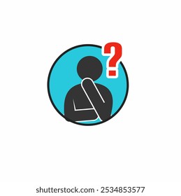 Thinking person. Finding solution. Did you know sign. Simple vector icon. Worried person. Concerned person. Questioning speech balloon and person. Vector. Silhouette 