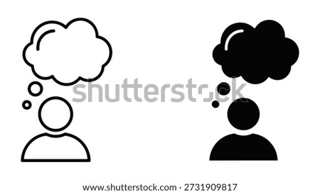Thinking person icon set with thought bubbles