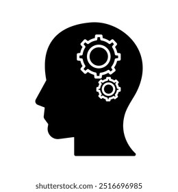 thinking person icon vector Human head with cogwheels inside linear icon. Artificial intelligence. Technological progress. Thin line illustration. Robot.