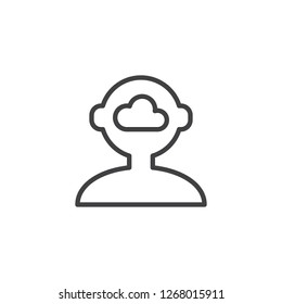 Thinking person outline icon. linear style sign for mobile concept and web design. Human head with cloud simple line vector icon. Symbol, logo illustration. Pixel perfect vector graphics