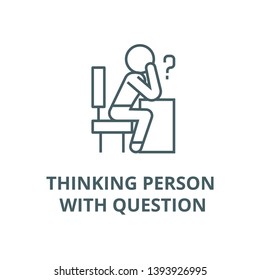 Thinking person with question vector line icon, linear concept, outline sign, symbol