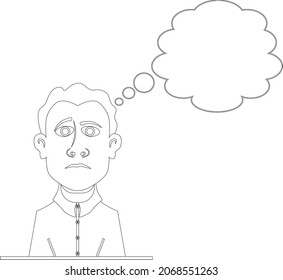 A thinking person with a thought bubble for text or image coloring book. Vector illustration.