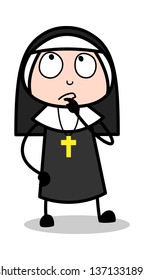 Thinking a Plan - Cartoon Nun Lady Vector Illustration﻿