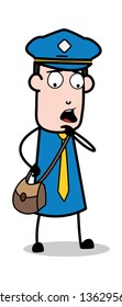 Thinking Plan - Postman Cartoon Courier Guy Vector Illustration