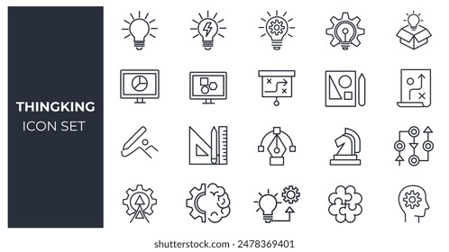 Thinking, planning and brain process icon set  