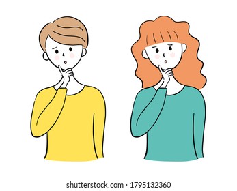 Thinking or planning young women, vector illustration