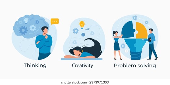 Thinking, problem solving and idea brainstorming concept, vector illustration 