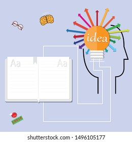 Thinking process, The books is using for recharged and created ideas, Abstract brainpower concept - vector illustration 