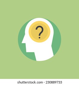 Thinking process, brainstorming and generates new ideas, question mark in the head. Flat icon modern design style vector illustration concept.