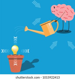 Thinking process concept, brainstorming, good idea, brain watering ideas tree - vector illustration