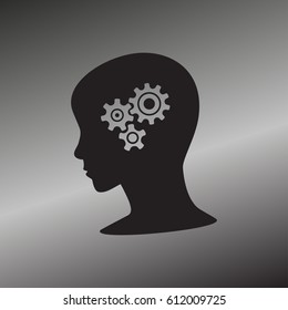 Thinking process. Hand drawn vector illustration. woman head icon